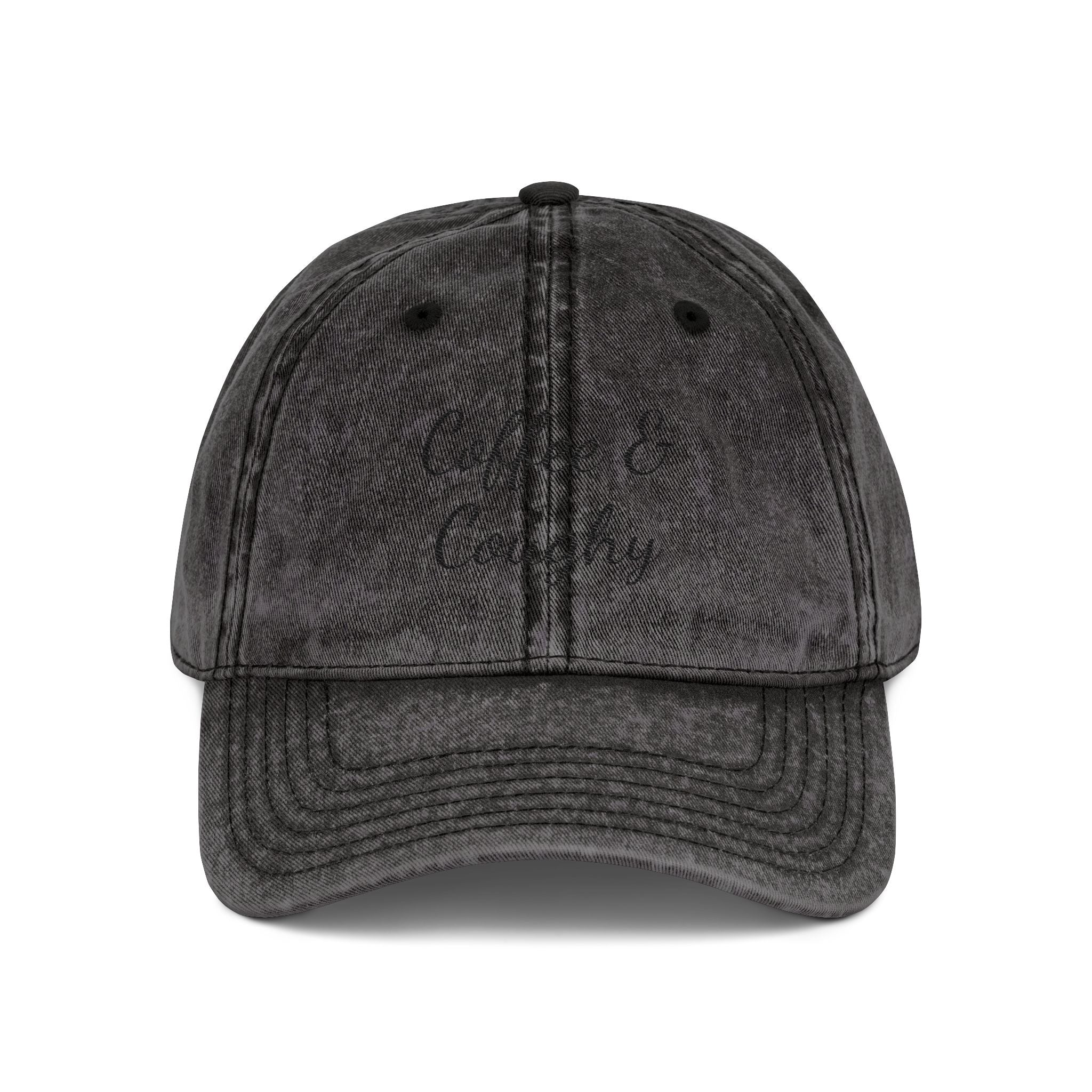 Vintage Embroidered Cap — "Coffee & Coughy" Distressed Baseball Hat
