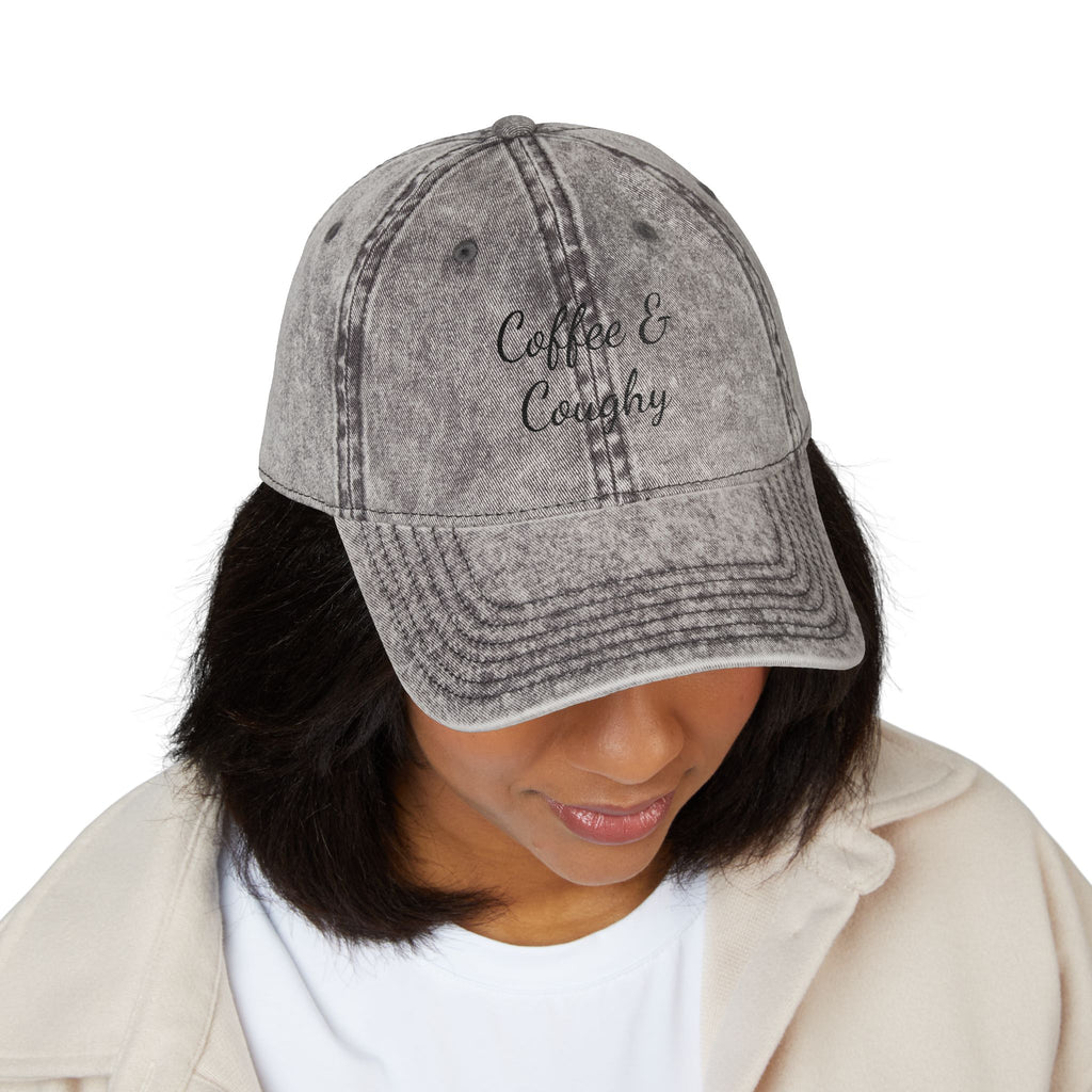Vintage Embroidered Cap — "Coffee & Coughy" Distressed Baseball Hat