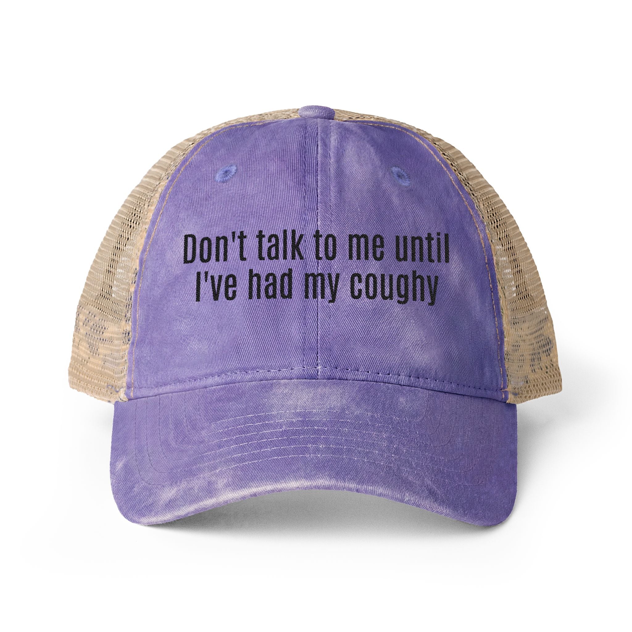 "Don't talk to me until I've had my coughy" Mesh-Back Cap