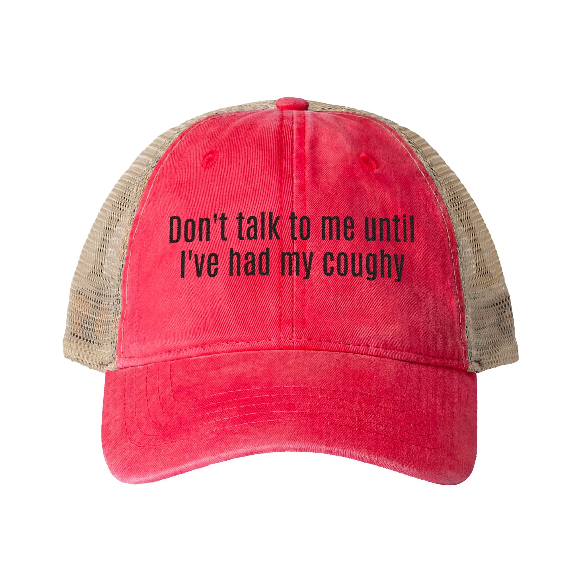 "Don't talk to me until I've had my coughy" Mesh-Back Cap