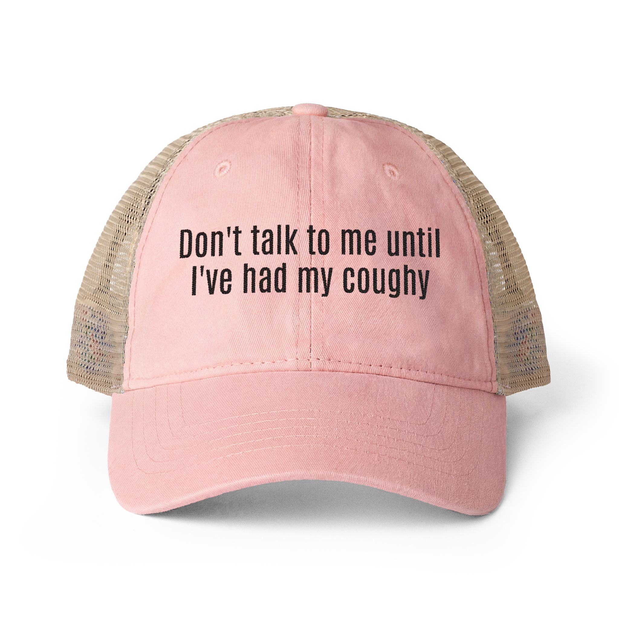 "Don't talk to me until I've had my coughy" Mesh-Back Cap
