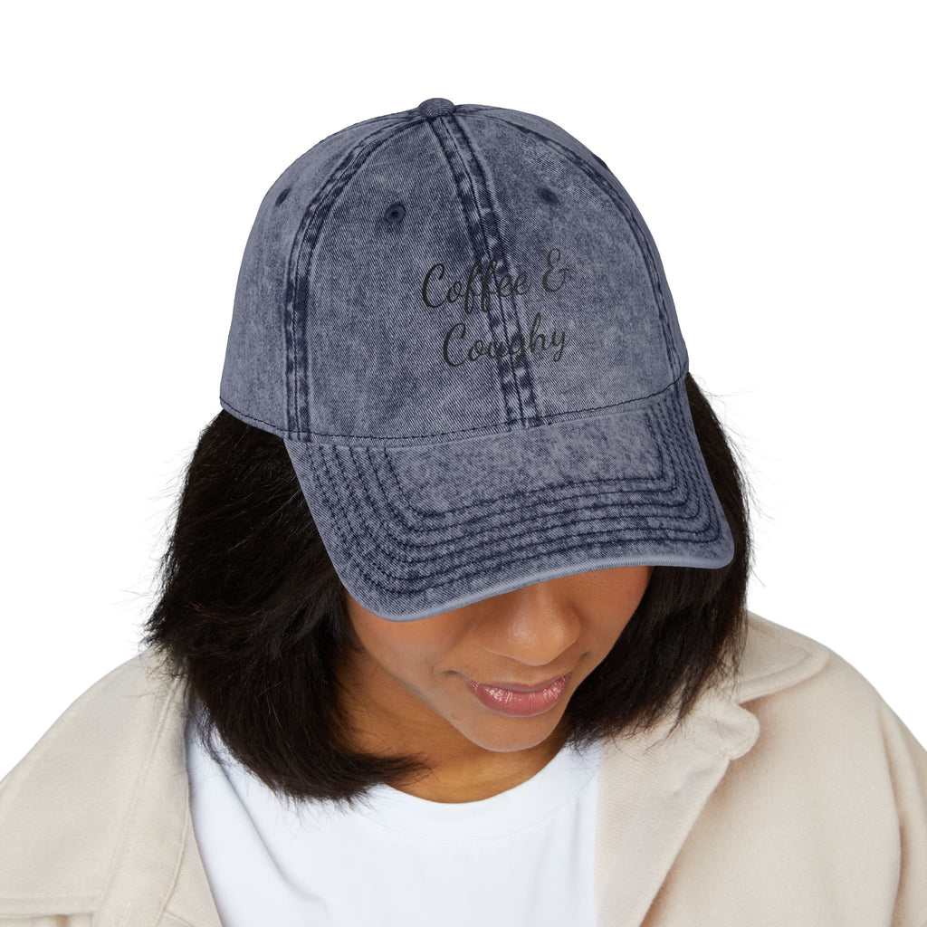 Vintage Embroidered Cap — "Coffee & Coughy" Distressed Baseball Hat