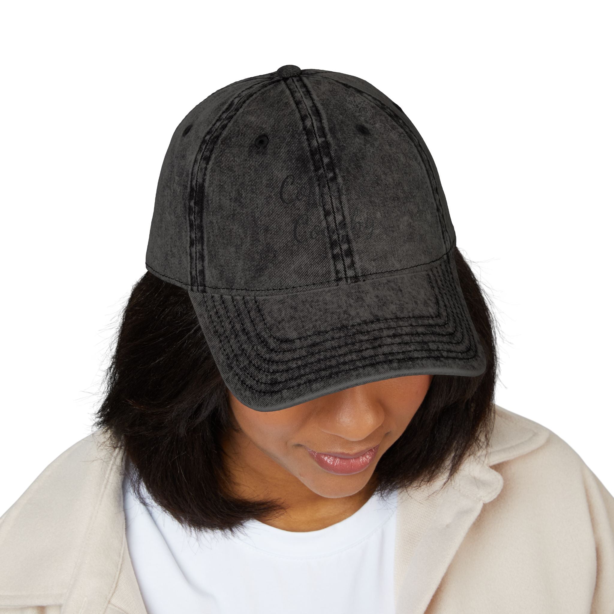 Vintage Embroidered Cap — "Coffee & Coughy" Distressed Baseball Hat