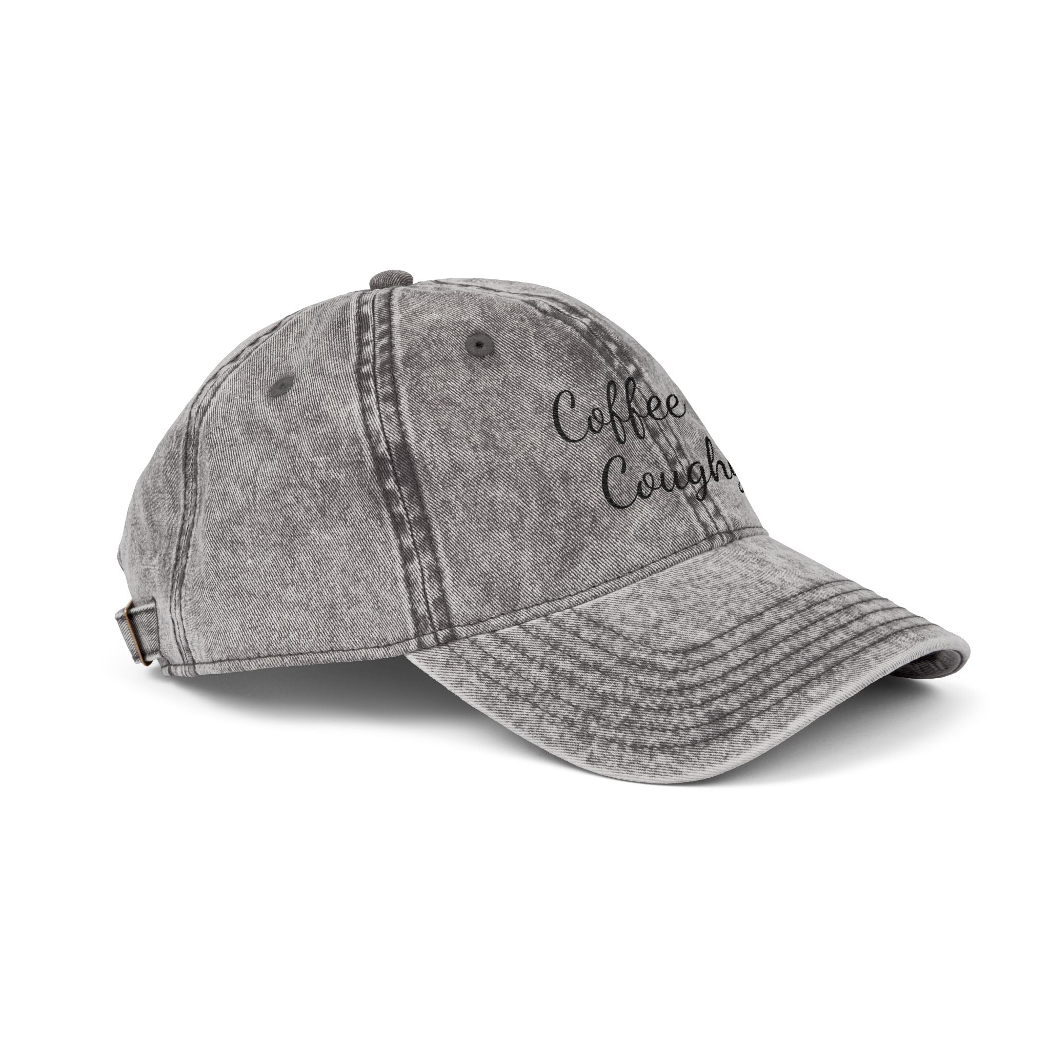 Vintage Embroidered Cap — "Coffee & Coughy" Distressed Baseball Hat