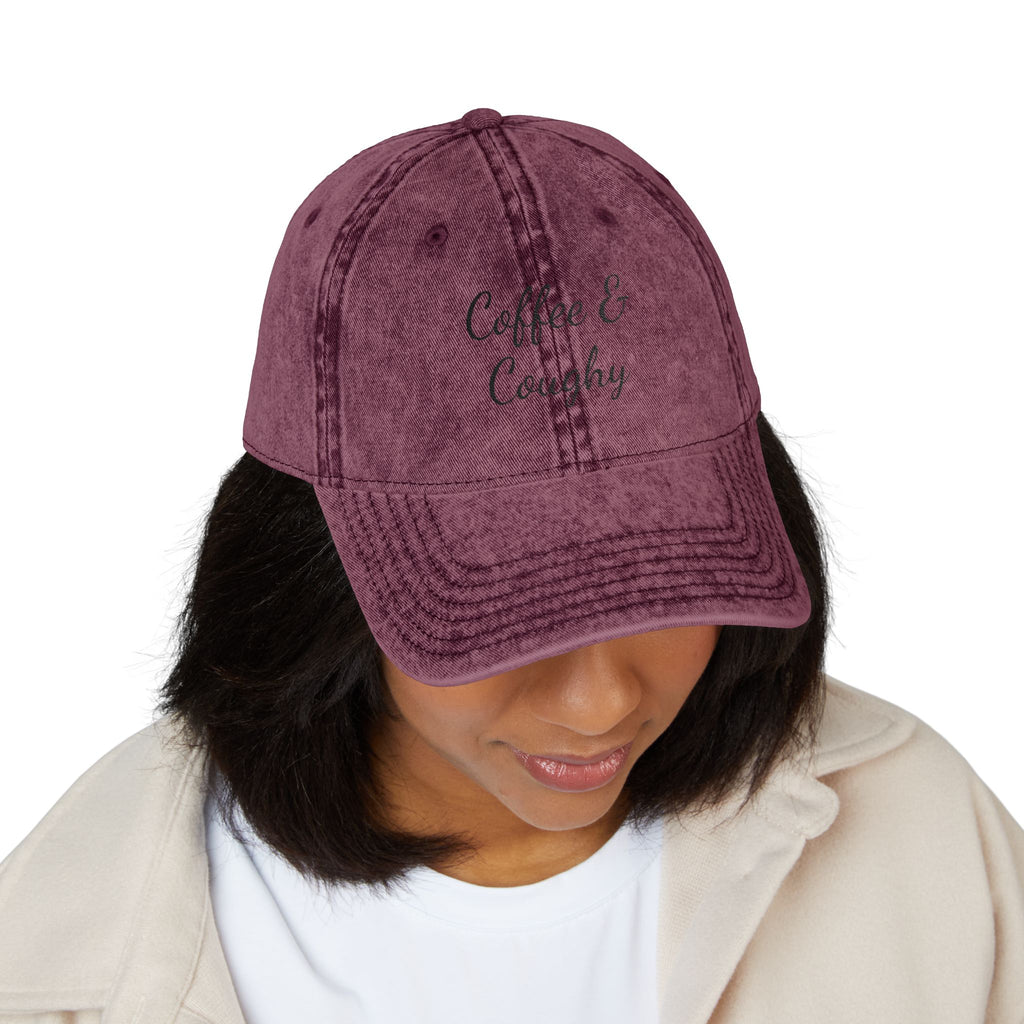 Vintage Embroidered Cap — "Coffee & Coughy" Distressed Baseball Hat