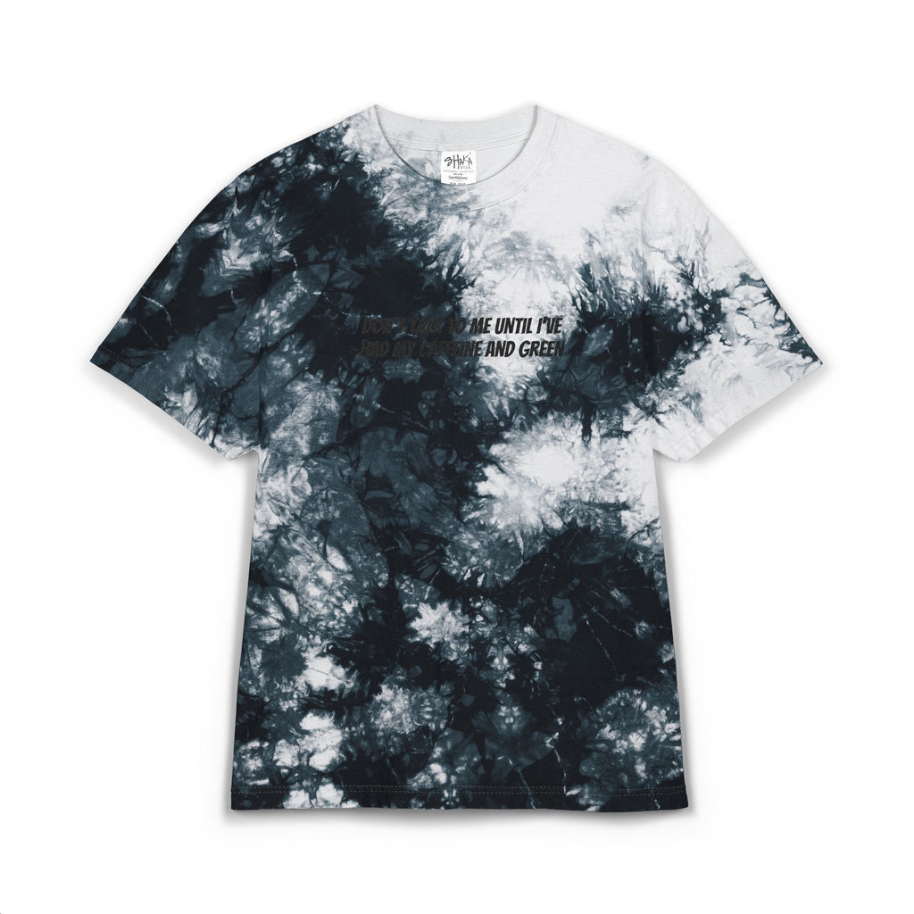 Tie-Dye Spiral Tee — "Don't Talk to Me Until I Had My Caffeine and Green" Embroidered Oversized T-Shirt