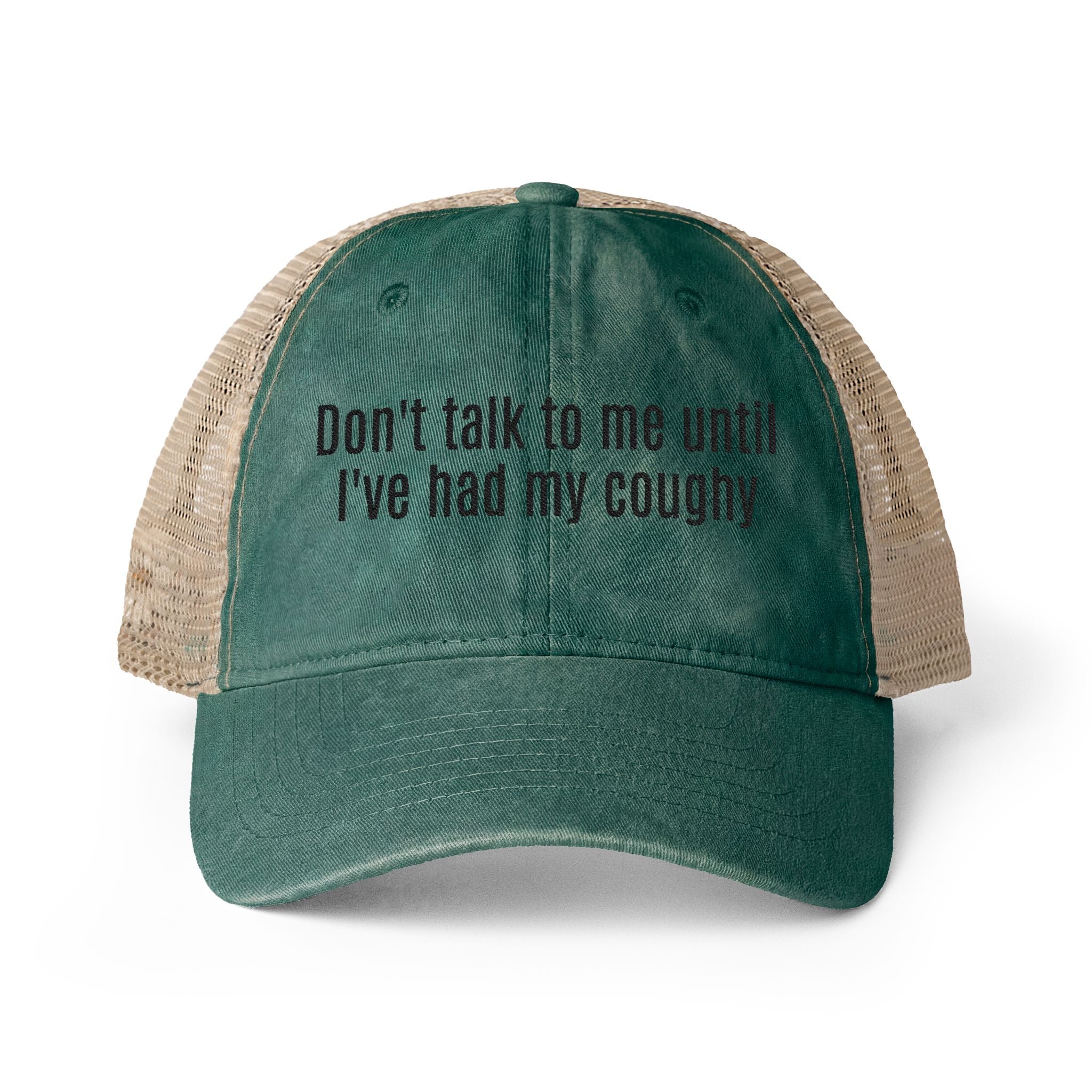 "Don't talk to me until I've had my coughy" Mesh-Back Cap